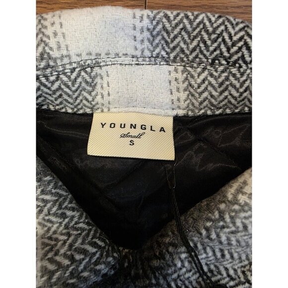YoungLA Jacket Mens‎ Small Black White Plaid Flannel Shacket Snaps Quilted NWT - Picture 2 of 13